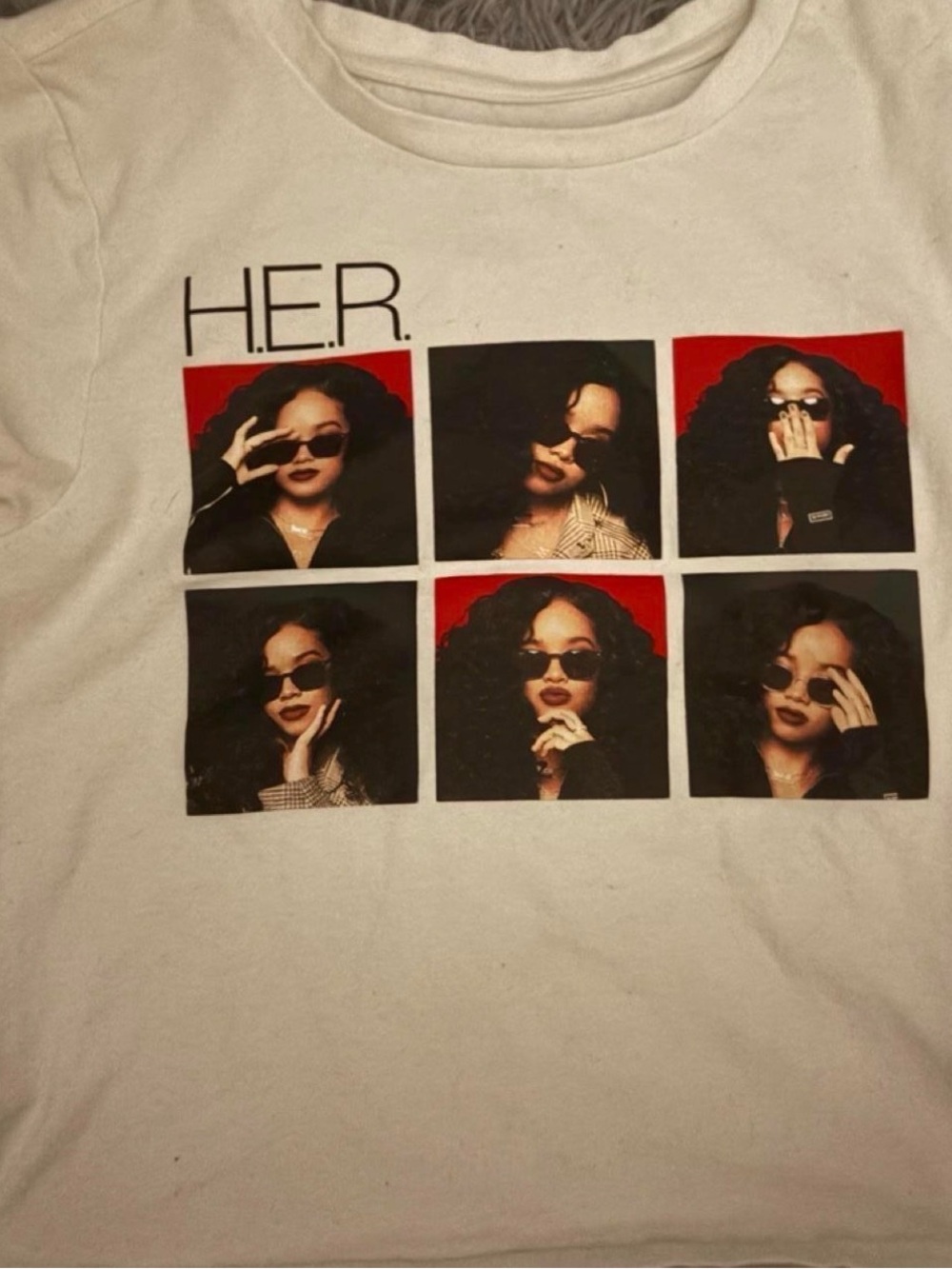 H.E.R. Photo Grid Graphic Tee - White with Black & Red Accents